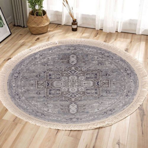 In House | Classic Design Turkish Round Decorative Carpet, Grey, 120×120 cm