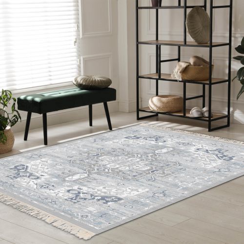 In House | Classic Design Turkish Rectangular Decorative Carpet, Light Grey, 80x150 cm