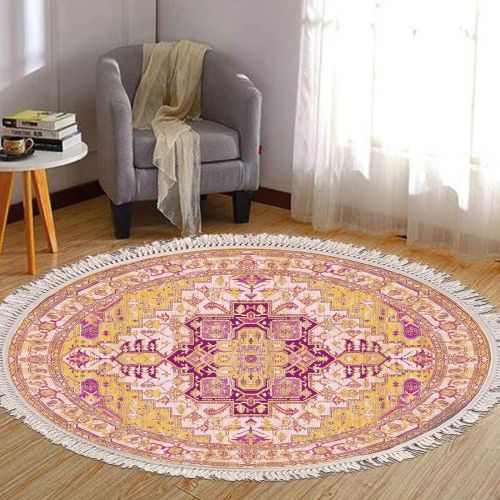 In House | Classic Design Turkish Round Decorative Carpet, Pink, 120x120 cm