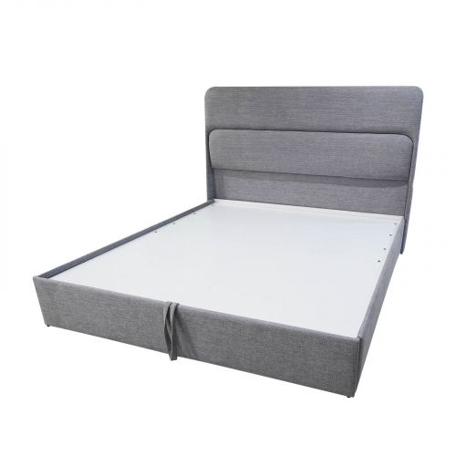 Catherine | Padded Linen Bed Frame with Hydraulic Storage System, King, 200×200 cm, Light Grey