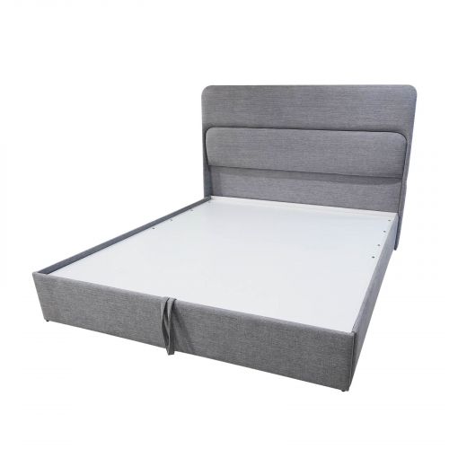 Catherine | Padded Linen Bed Frame with Hydraulic Storage System, King, 200×180 cm, Light Grey