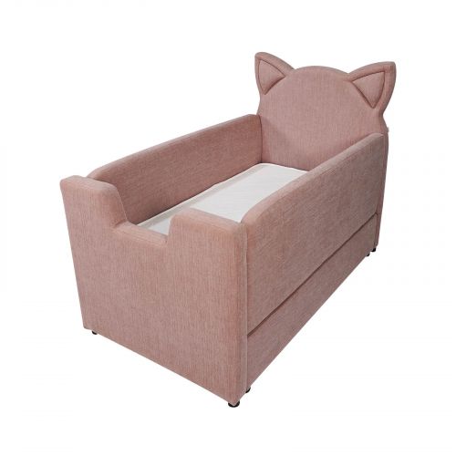 Masha | Padded Linen Kids Bed with Removable Sides in Distinctive Design- 140x90x115 cm, Light Pink
