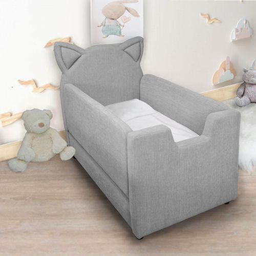 Masha | Padded Linen Kids Bed with Removable Sides in Distinctive Design, 140x75 cm, Light Grey