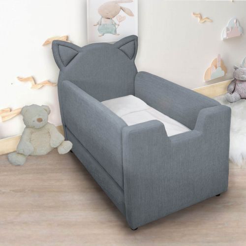 Masha | Padded Linen Kids Bed with Removable Sides in Distinctive Design, 140x75 cm, Dark Grey