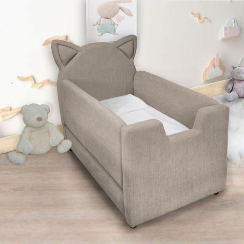 Masha | Padded Linen Kids Bed with Removable Sides in Distinctive Design, 140x75 cm, Dark Beige