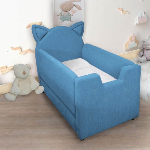 Masha | Padded Linen Kids Bed with Removable Sides in Distinctive Design, 140x75 cm, Blue