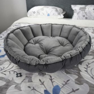 سرير أطفال دائري فاخر منجد بالمخمل لحديثي الولادة, 100×100×20 سم, رمادي
