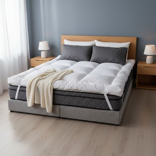 In House | Two Layers Super Microfiber Mattress Topper 14 cm With Rubber Frame