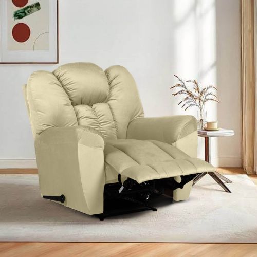 Velvet Upholstered Rocking Recliner Chair With Bed Mode, Dark Ivory, Penhaligon's