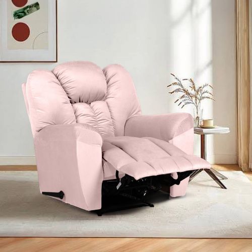 Velvet Upholstered Rocking Recliner Chair With Bed Mode, Light Pink, Penhaligon's