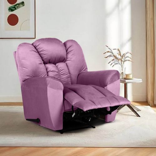 Velvet Upholstered Rocking Recliner Chair With Bed Mode, Light Purple, Penhaligon's