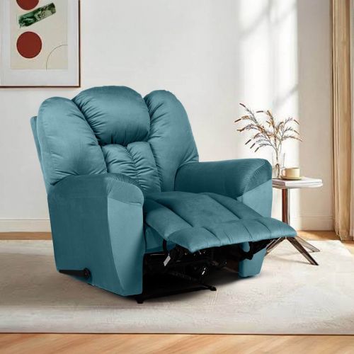 Velvet Upholstered Rocking & Rotating Recliner Chair With Bed Mode, Dark Turquoise, Penhaligon's