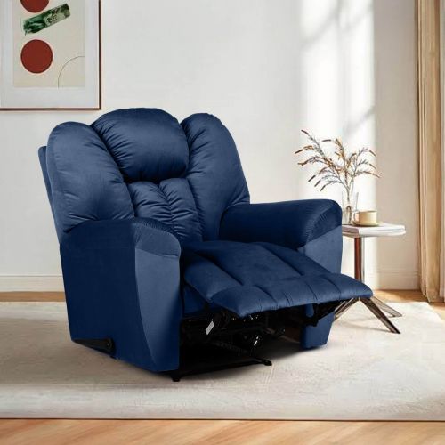 Velvet Upholstered Rocking Recliner Chair With Bed Mode, Dark Blue, Penhaligon's