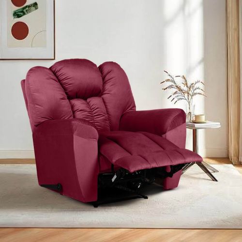 Velvet Upholstered Rocking & Rotating Recliner Chair With Bed Mode, Burgundy, Penhaligon's