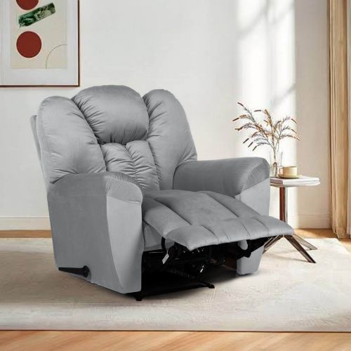 Velvet Upholstered Rocking Recliner Chair With Bed Mode, Gray, Penhaligon's