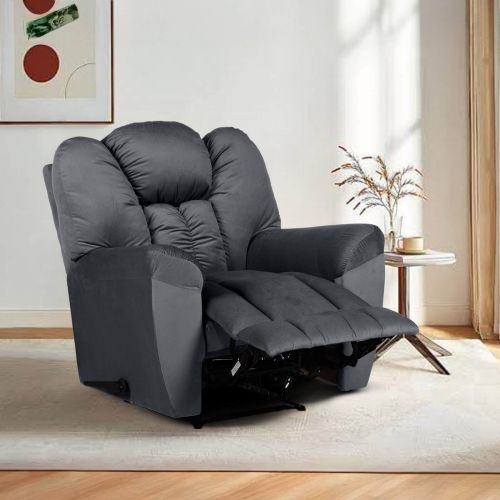 Velvet Upholstered Classic Recliner Chair With Bed Mode, Dark Gray, Penhaligon's
