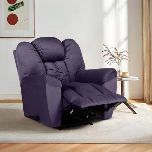 Velvet Upholstered Rocking & Rotating Recliner Chair With Bed Mode, Dark Purple, Penhaligon's