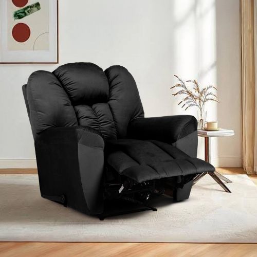 Velvet Upholstered Rocking Recliner Chair With Bed Mode, Black, Penhaligon's