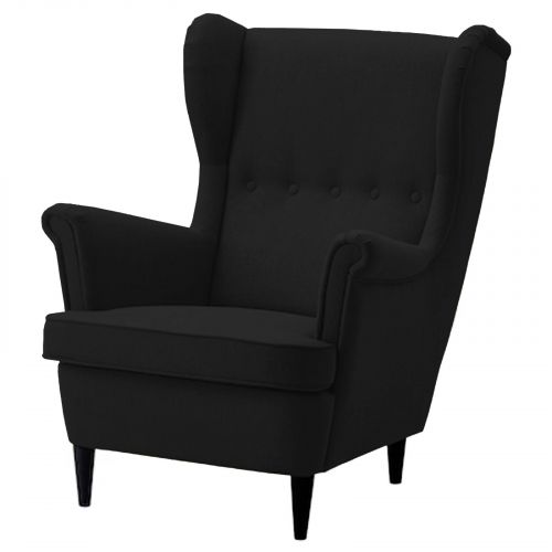 كرسي ملكي كتان بظهرية مجنحة, أسود, E3 | إن هاوس