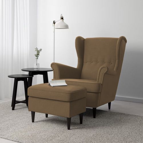 2 Pieces Chair king Linen with Two Wings And FootStool, Brown, E3 | In House