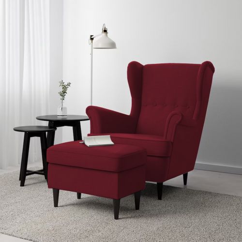 2 Pieces Chair king Linen with Two Wings And FootStool, Burgundy, E3 | In House