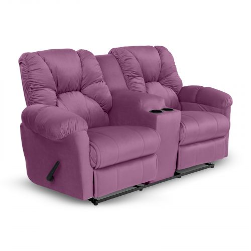 Double Velvet Upholstered Recliner Chair With Cups Holder, Light Purple, American Polo