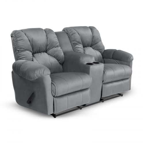 Double Velvet Upholstered Recliner Chair With Cups Holder, Gray, American Polo
