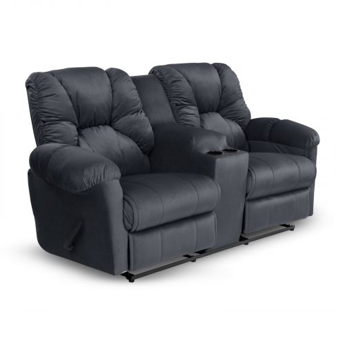 Double Velvet Upholstered Recliner Chair With Cups Holder, Dark Gray, American Polo