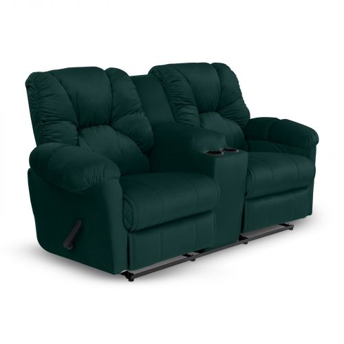 Double Velvet Upholstered Recliner Chair With Cups Holder, Dark Green, American Polo