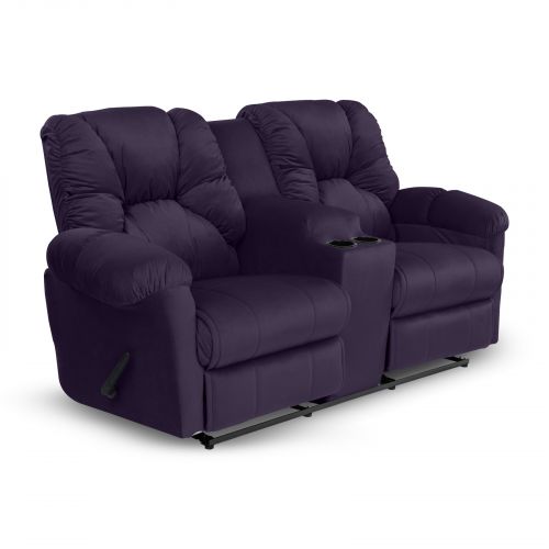 Double Velvet Upholstered Recliner Chair With Cups Holder, Dark Purple, American Polo
