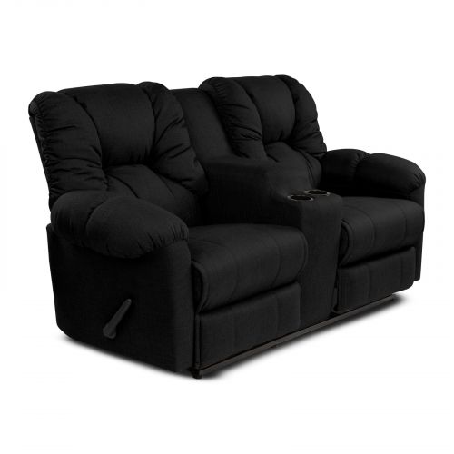Double Linen Upholstered Recliner Chair With Cups Holder, Black, American Polo