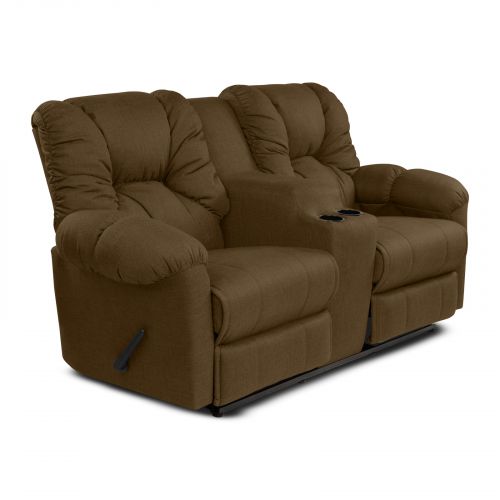 Double Linen Upholstered Recliner Chair With Cups Holder, Brown, American Polo