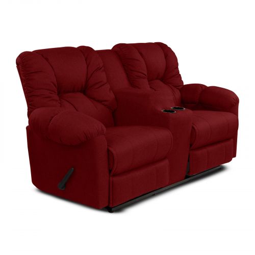 Double Linen Upholstered Recliner Chair With Cups Holder, Burgundy, American Polo