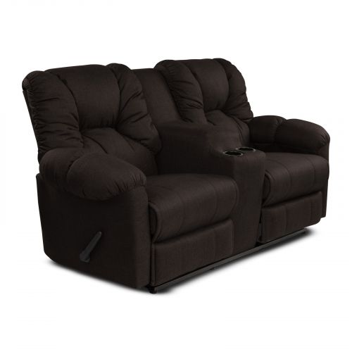 Double Linen Upholstered Recliner Chair With Cups Holder, Dark Brown, American Polo