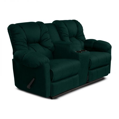 Double Linen Upholstered Recliner Chair With Cups Holder, Dark Green, American Polo