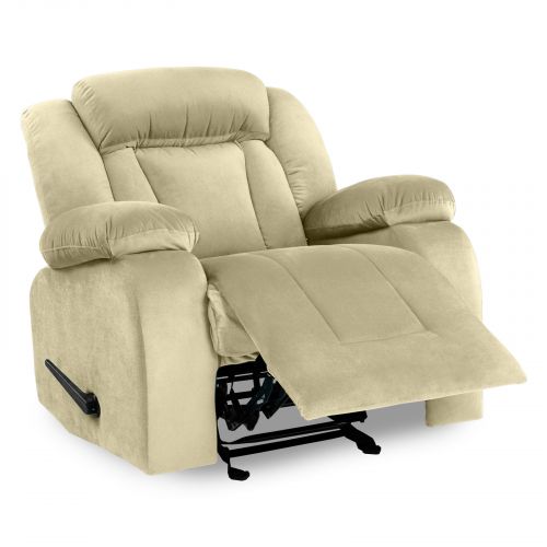 Velvet Upholstered Rocking & Rotating Recliner Chair With Bed Mode from In House, Dark Ivory, NZ50, In House