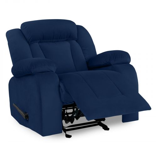 Velvet Upholstered Rocking & Rotating Recliner Chair With Bed Mode from In House, Dark Blue, NZ50, In House