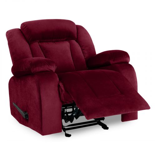 Velvet Upholstered Rocking Recliner Chair With Bed Mode from In House, Burgundy, NZ50, In House