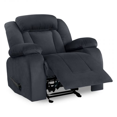 Velvet Upholstered Rocking & Rotating Recliner Chair With Bed Mode from In House, Dark Gray, NZ50, In House