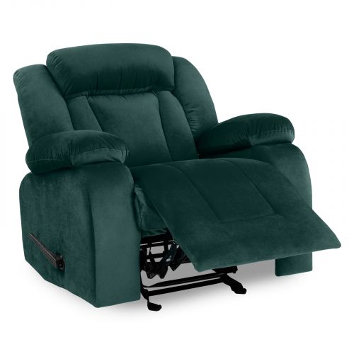 Velvet Upholstered Rocking & Rotating Recliner Chair With Bed Mode from In House, Dark Green, NZ50, In House