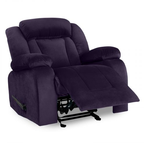 Velvet Upholstered Rocking & Rotating Recliner Chair With Bed Mode from In House, Dark Purple, NZ50, In House