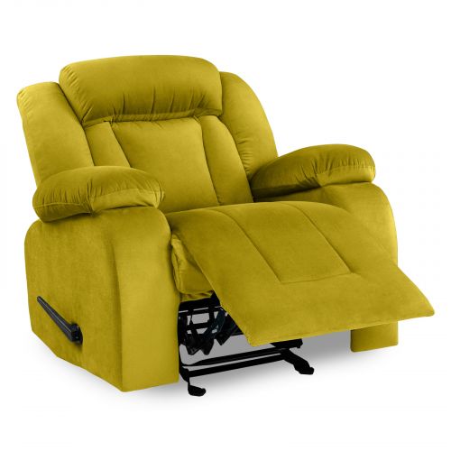 Velvet Upholstered Rocking & Rotating Recliner Chair With Bed Mode from In House, Gold, NZ50, In House