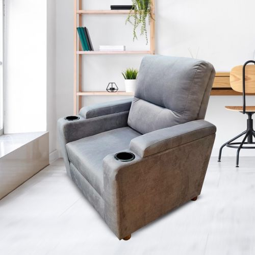 In house Cinema Chair Upholstered With Velvet And Cup Holders - E1 - Grey