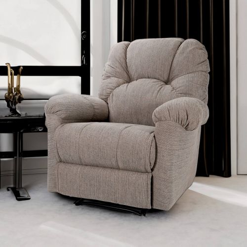 Padded Linen Rocking Recliner Chair, Light Beige, American polo