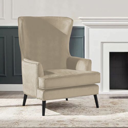 Velvet Royal Chair with Wingback and Arms, Light Beige, E7, In House