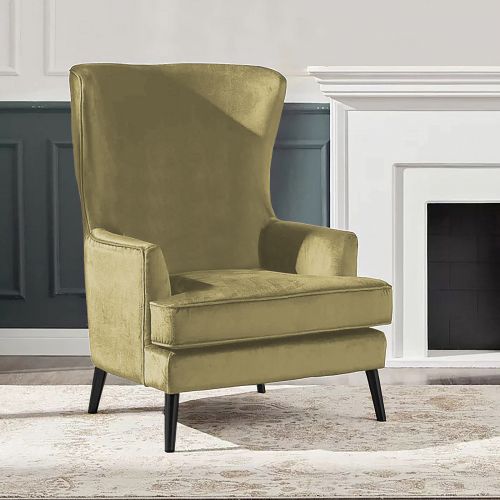 Velvet Royal Chair with Wingback and Arms, Dark Ivory, E7, In House