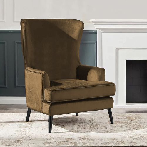 Velvet Royal Chair with Wingback and Arms, Light Brown, E7, In House