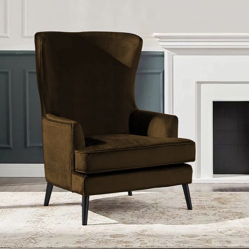 Velvet Royal Chair with Wingback and Arms, Brown, E7, In House