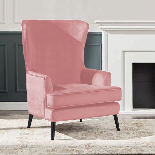 Velvet Royal Chair with Wingback and Arms, Light Pink, E7, In House