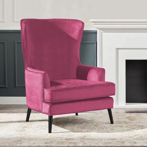 Velvet Royal Chair with Wingback and Arms, Dark Pink, E7, In House